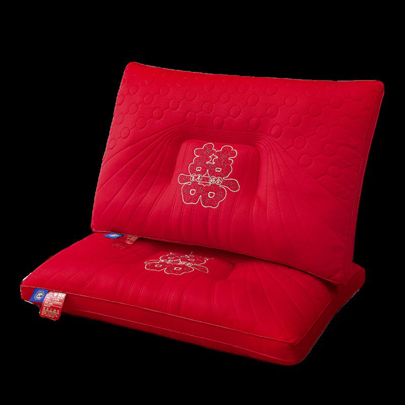 枕头结婚专用枕芯一对大红色喜枕女方陪嫁整头家用新婚情侣乳胶枕