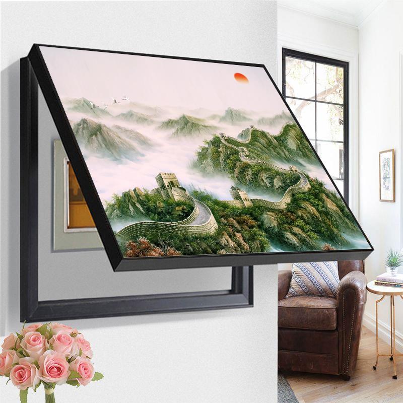 新中式山水长城电表箱装饰画遮挡客厅酒店配电箱电闸强弱空开挂画