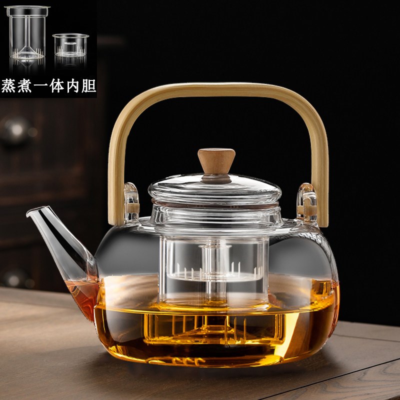 加厚耐高温玻璃蒸煮一体茶壶单壶煮茶壶耐热玻璃家用大容量大号2L