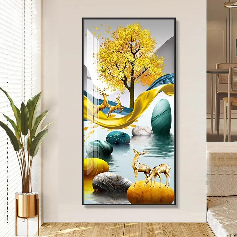 轻奢入户玄关装饰画现代感简约寓意好墙壁画客厅走廊过道福禄美满