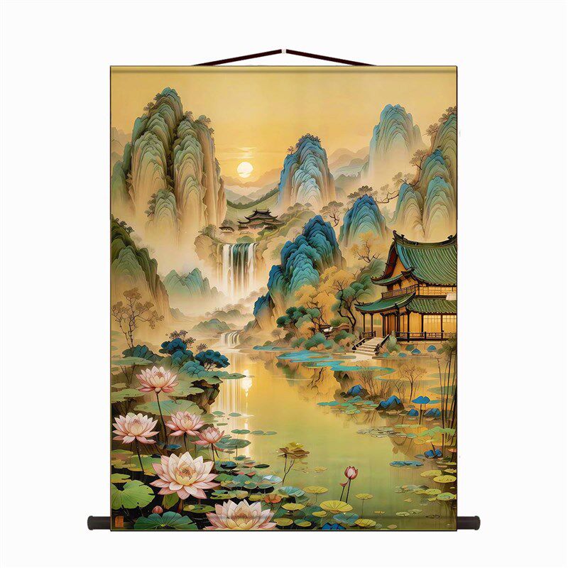 仙家堂口山水画堂口堂单东北暗堂装饰画亭子小桥流水有太阳无活物
