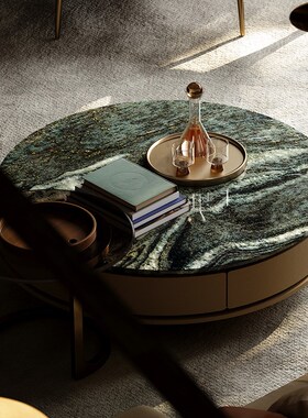 精选TAZA 意式轻奢茶几 别墅全屋定制客厅系列 大理石圆形茶几组