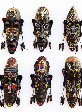 非洲风情挂饰南非肯尼亚创意面具挂件手工彩绘树脂工艺品装饰摆件