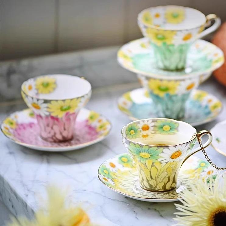 现货Aynsley安斯丽雏菊小蛮腰骨瓷咖啡杯碟点心盘对杯碟礼盒送礼