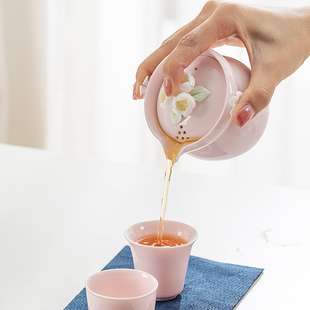 精选一品仟堂粉色便携快客杯露营户外旅行收纳包功夫茶具女陶瓷泡