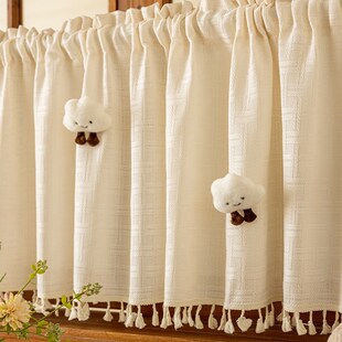 精选厨房短帘半帘门帘遮阳纱帘窗帘遮挡帘窗户魔术贴免打孔纱飘窗