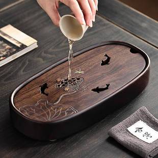 家用黑檀木实木茶盘茶台茶海简约办公室盛水蓄水小茶台水杯托托盘