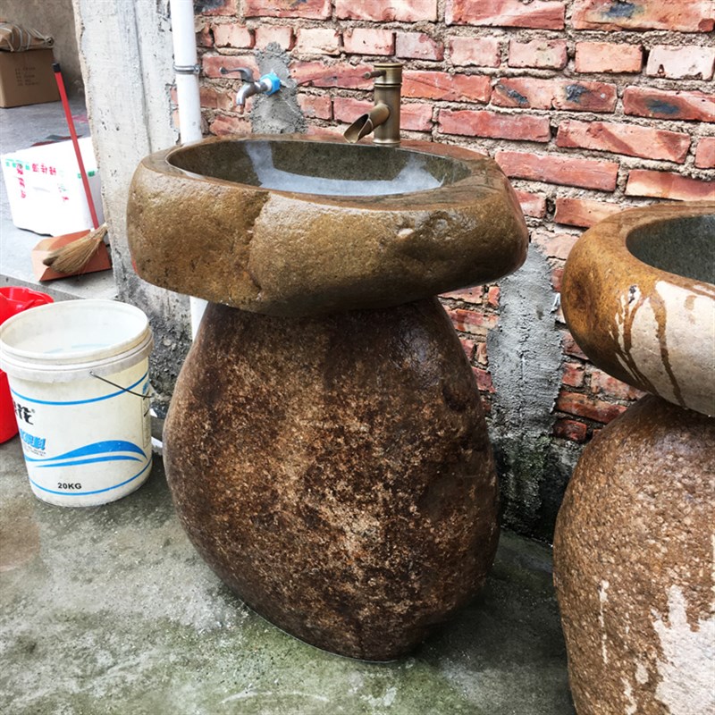 石头洗手盆户外洗手池台复古一体儿童洗手盆柱落地立柱式洗脸盆