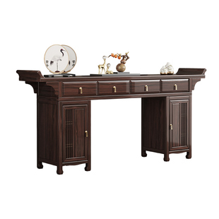 精选新中式八仙桌中堂六件套条案实木条桌2.4m神台紫金檀供桌条几