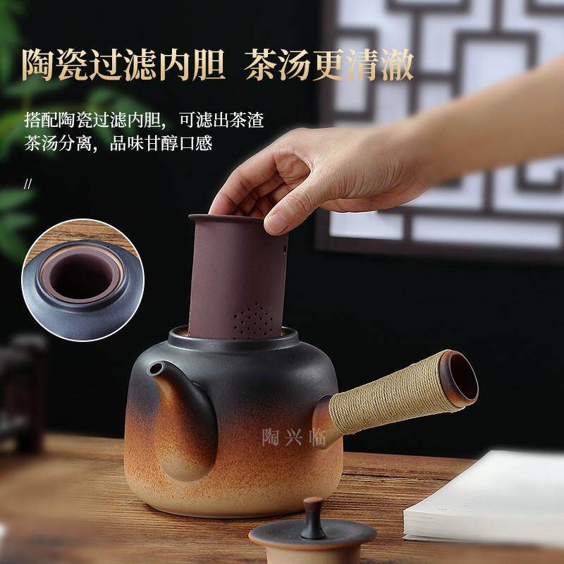 耐高温土陶大号煮茶侧把壶明火烧水壶日式功夫茶具茶壶电陶炉套装