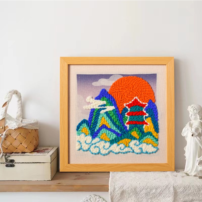 国潮千里江山图diy戳戳绣w手工材料包毛线编织刺绣传统中国风团建
