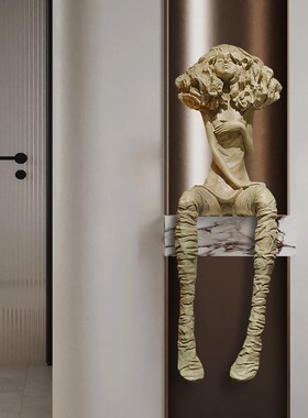 售楼处大型抽象坐姿少女人像落地摆件雕L塑样板间酒店展厅艺术品