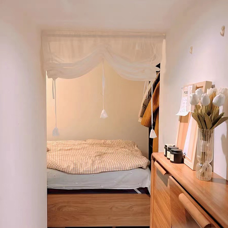 日式亚麻提拉帘弧形n拱形门帘复古罗马帘魔术贴半帘系带升降帘隔