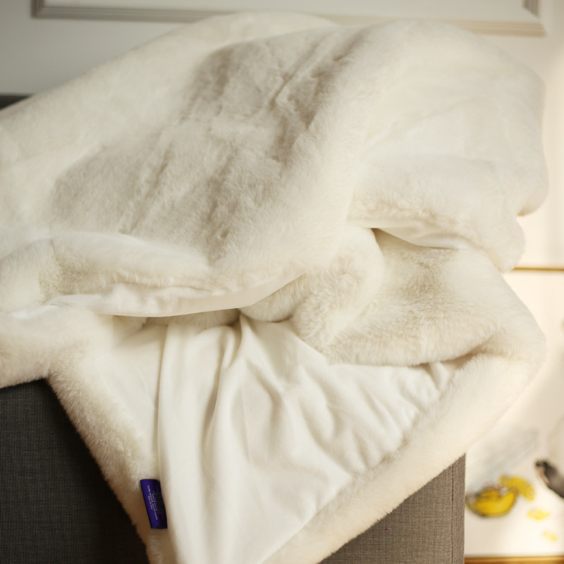 超厚款双层仿h兔毛大尺寸沙发毯子白灰粉色轻奢仿皮草床尾盖毯搭