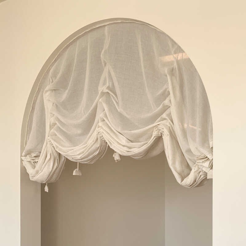 日式亚麻提拉帘弧形拱形门帘x复古升降罗马帘魔术贴达尔文系带隔