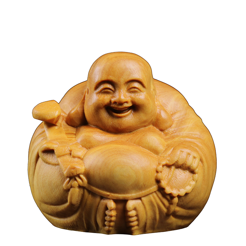 乐清小叶黄杨木雕刻小佛手把w件摆件把玩工艺礼品笑佛弥勒一团和