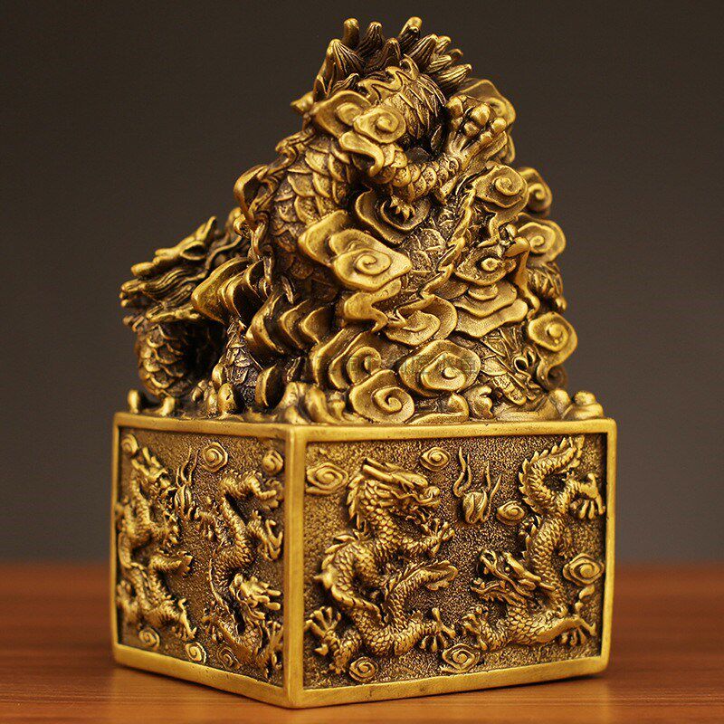 纯黄铜传国玉玺摆件m皇帝金印九龙金玺龙头大印章铜龙印办公室装