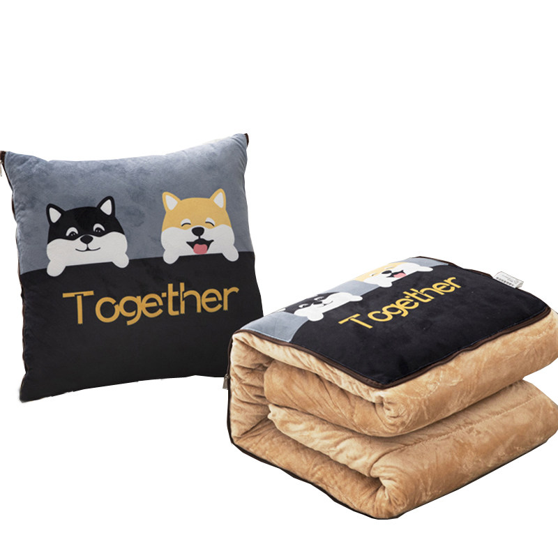 多功能汽a车上抱枕被子两用加厚珊瑚绒毯沙发办公室午睡空调枕头