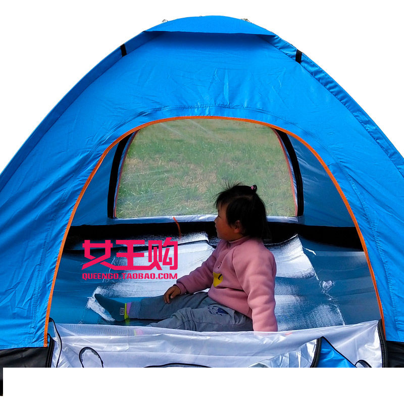 全自动帐篷野营露营旅游加厚防雨帐篷E户外2-3-4人免搭建绿色蓝色