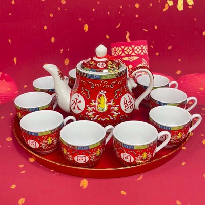 结婚茶具敬茶杯套装喜杯红色壶婚A庆新人改口敬茶新娘陪嫁新人礼