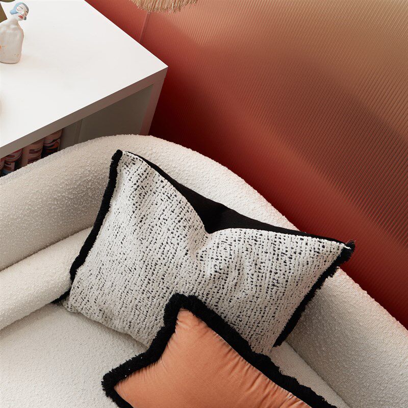 布在布艺b黑白流苏靠枕加厚棉麻靠垫套民宿客厅沙发抱枕橘红色圆