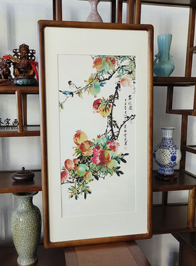 热销石榴挂画田世光金秋图新中式客厅玄J关装饰画走廊过道寓意好