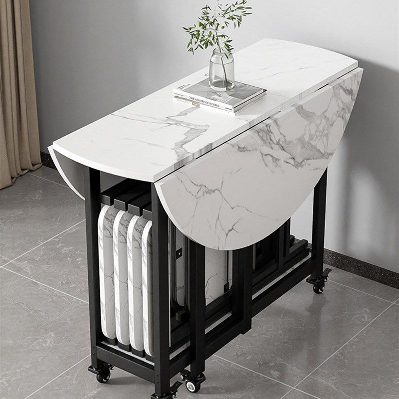 速发移叠餐桌家用仿大理石桌板桌可折动圆形桌小户型面椅套装组合