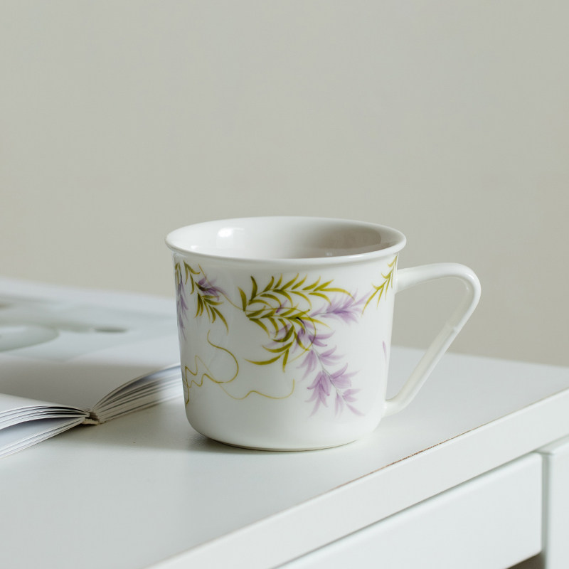 速发家用简约把杯水克杯水杯纯手绘紫藤花耳马杯办公室喝茶待