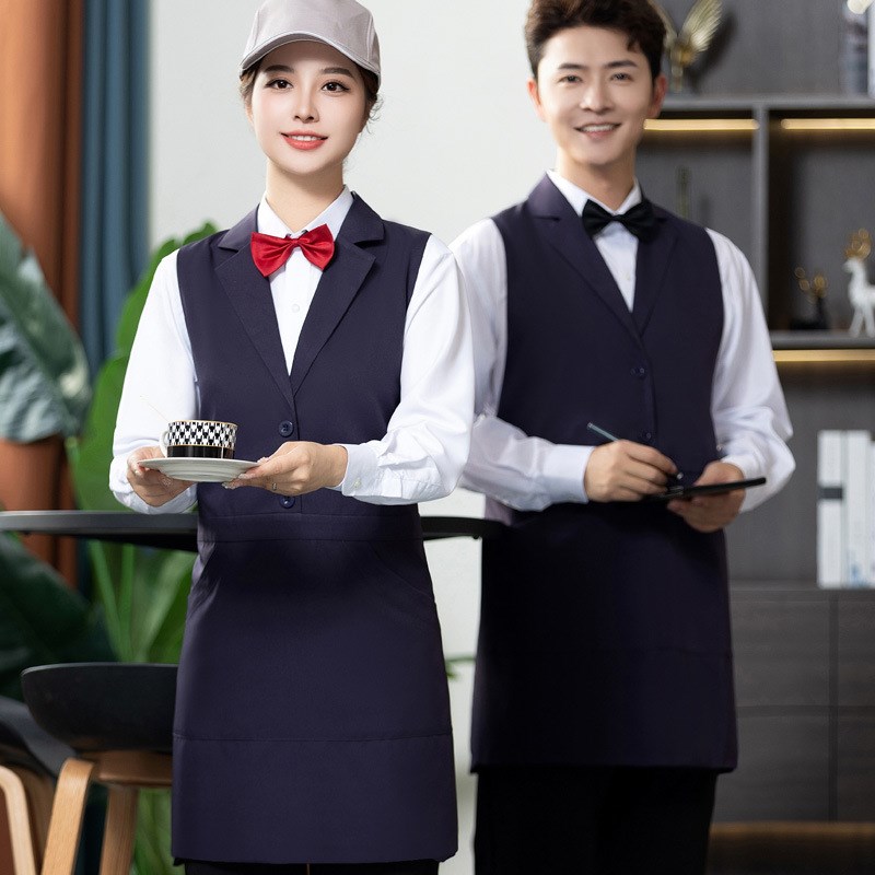 速发酒店工作服马甲春秋装咖啡厅V餐饮西餐厅服务员制服长袖
