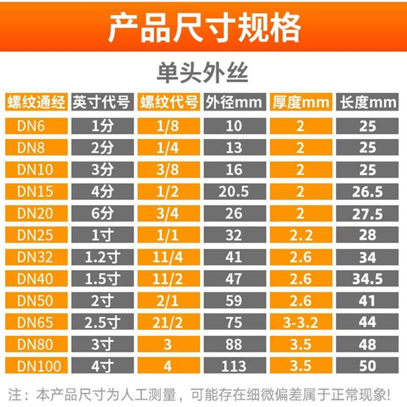 速发04不锈钢单头丝6L直接外丝水管201直通外螺纹外牙4分6分短接