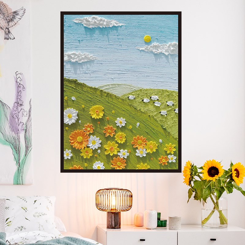 速发小清新蓝天白云纸卧油画墙贴花装饰画框自粘防水朵室床头寝室