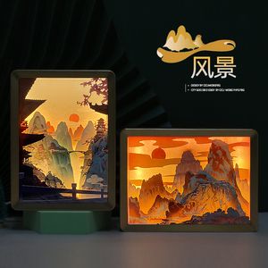 现货速发国潮文创工艺品创意礼物相框灯小夜灯桌面摆件山水风景立