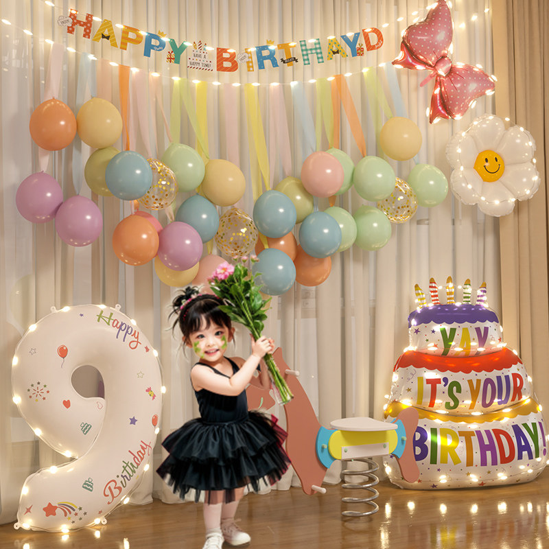 速发小孩宝置儿童周岁生日岁乐装饰布宝九岁快气球拍照道具仪式感