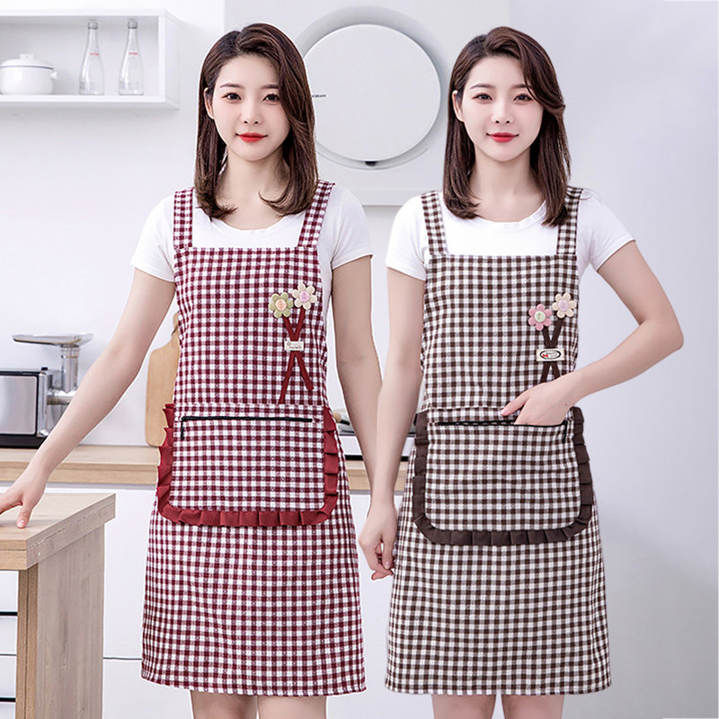 速发韩版时裙加工棉布透气围尚家用厨房做饭厚作服无袖格子背带围