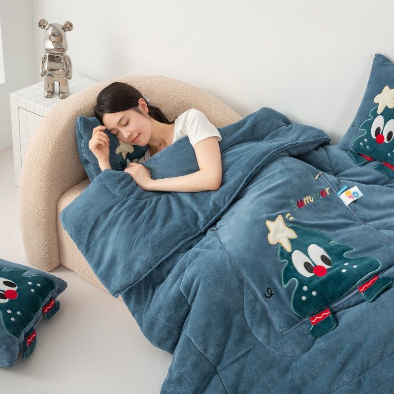 速发冬天加厚牛奶绒抱枕被子两用二叠一午睡毯子车载折头枕合被车