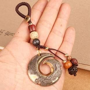 速发复古黄铜扣纯铜手工时挂运转创意汽车链来件小吊坠男