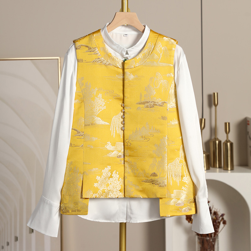 速发轻国风提背织锦缎马甲花心2式24春秋新款复古立领新中0盘扣坎