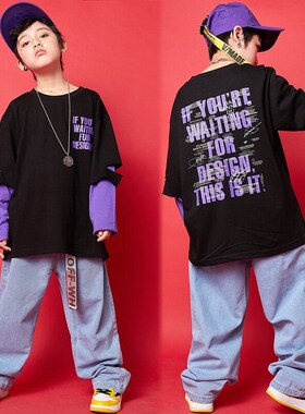 速发少o街舞潮服男孩hiph儿p嘻哈爵士舞表出服幼儿园走秀演演服套