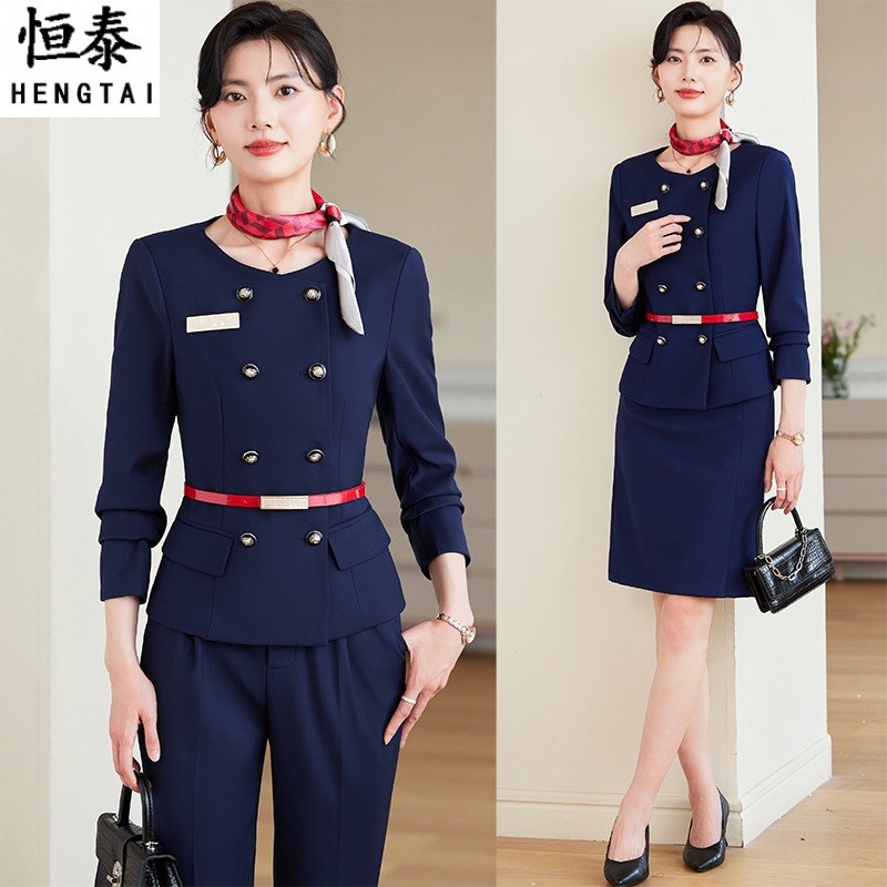 速发酒店工作服秋冬装空姐制服职业套装餐饮饭店前台收银服务员工
