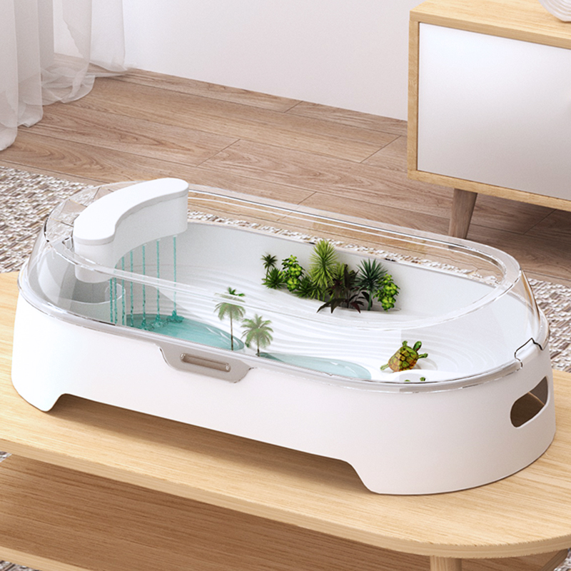 速发乌龟缸家用带晒台生态小型饲养缸造景别墅过循滤明大号透环养