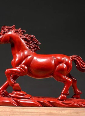 速发红花马木雕刻梨摆件马到成功实木质马生肖家工办公桌面装饰居