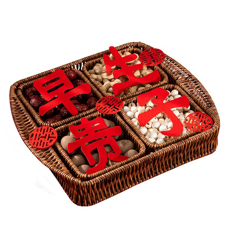 现货早生贵子结婚压床摆件模具婚房压床干L果四宫格组合婚庆布置