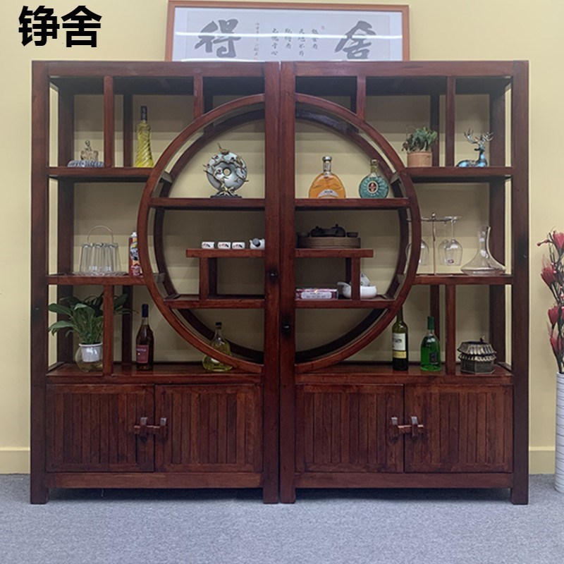 速发老船木实木博古架落地多宝阁放茶叶架摆件置物架客厅隔断屏风