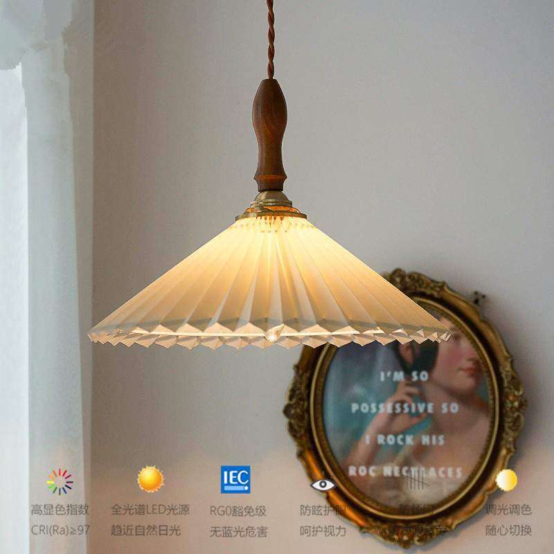 复古胡桃木百褶小吊灯北欧简约吧台餐厅民宿网红单头卧室床头灯具,纺织面料/辅料/配套,纺织机械配件,淘宝优惠券,粉丝福利购,淘宝优惠卷