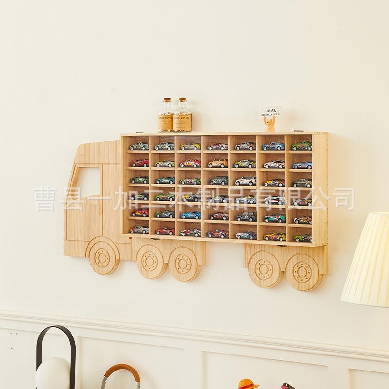 实木多格小汽车收纳格墙上玩具置物架多层车模多美卡盲盒展示架