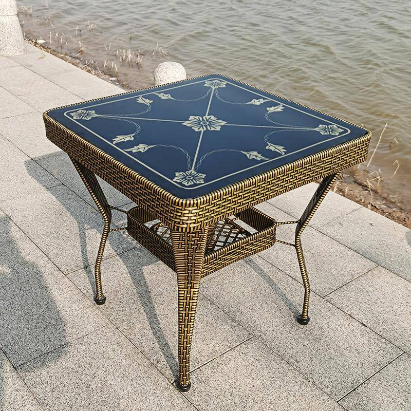 藤编茶几小茶几藤条圆形简易小圆桌钢化玻璃大方桌子休闲椅套装