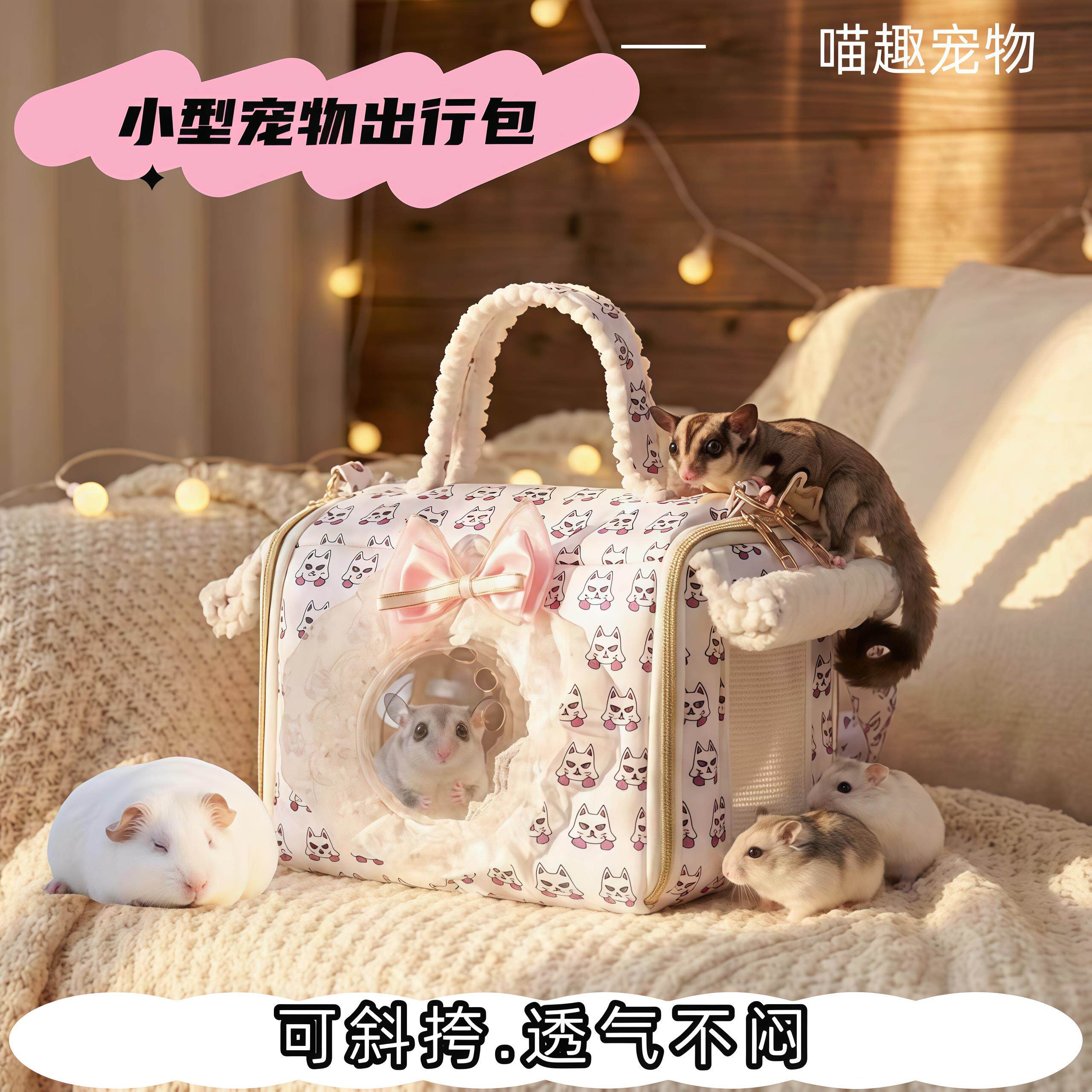 宠物包蜜袋鼯豚鼠外出可斜挎仓鼠外出包保暖斜挎便携透气小宠包