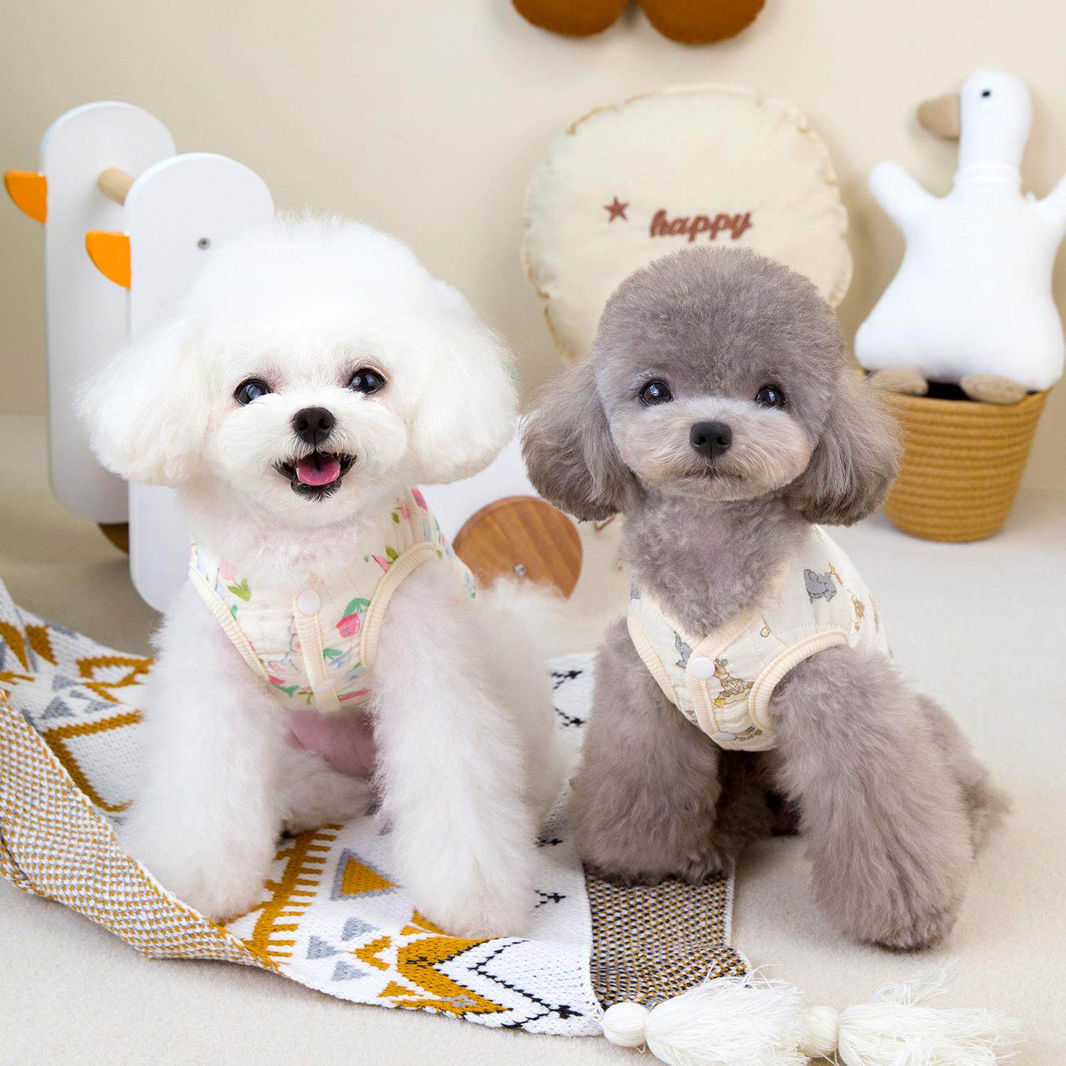 纯棉毛衣服狗狗衣服猫咪小体型犬舒适泰迪双层纱布棉背心护肚冬装