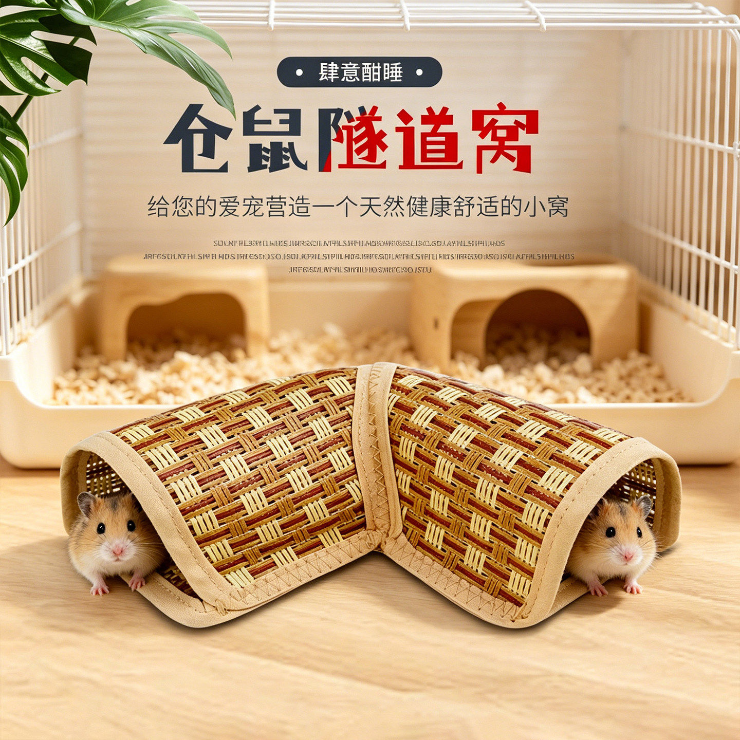 仓鼠金丝熊窝隧道凉席创意新款小宠降温透气窝天然藤编夏季清凉窝