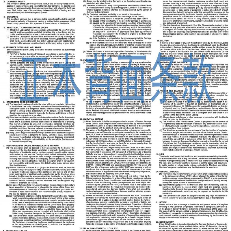 通用现货 海运提单 海运单 3正3副6联中性A4厚纸 货代 船代 背书